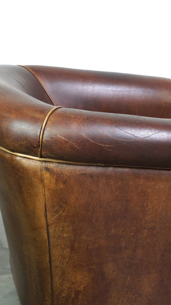 Image 1 of 2 x sheep leather club chair with patina