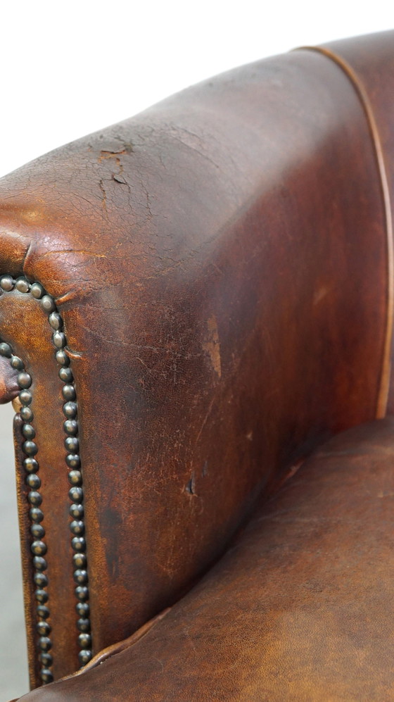 Image 1 of 2 x sheep leather club chair with patina