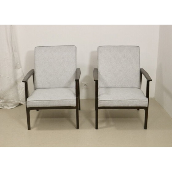 Image 1 of Pair of vintage model 300-190 armchairs in pearl gray mottled fabric by Henryk, Poland 1970