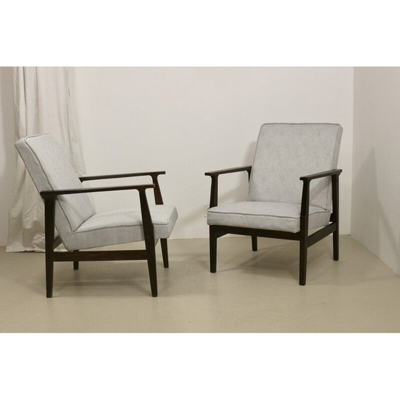 Image 1 of Pair of vintage model 300-190 armchairs in pearl gray mottled fabric by Henryk, Poland 1970