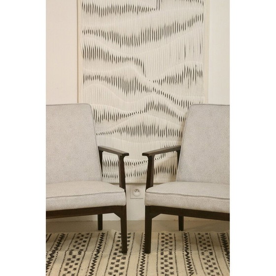 Image 1 of Pair of vintage model 300-190 armchairs in pearl gray mottled fabric by Henryk, Poland 1970