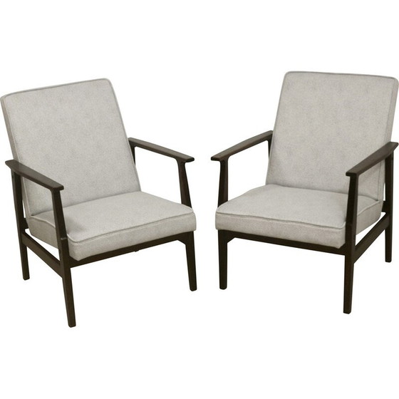 Image 1 of Pair of vintage model 300-190 armchairs in pearl gray mottled fabric by Henryk, Poland 1970