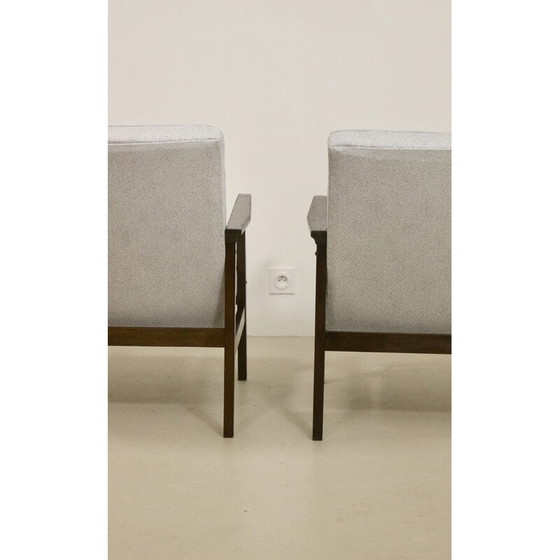 Image 1 of Pair of vintage model 300-190 armchairs in pearl gray mottled fabric by Henryk, Poland 1970