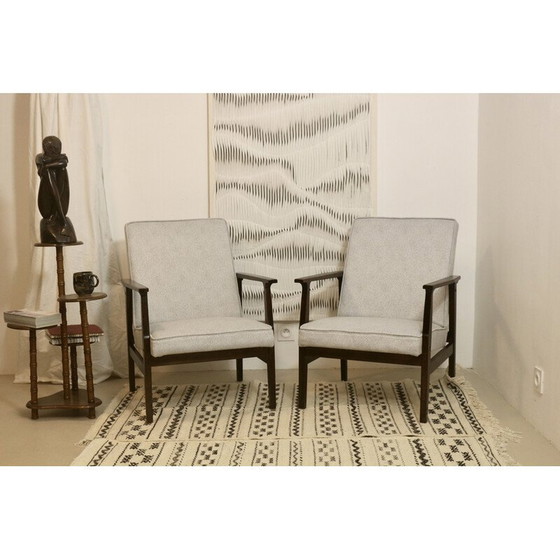 Image 1 of Pair of vintage model 300-190 armchairs in pearl gray mottled fabric by Henryk, Poland 1970