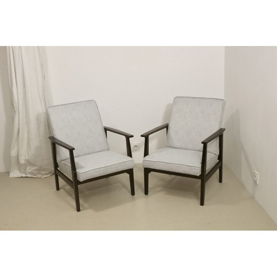 Image 1 of Pair of vintage model 300-190 armchairs in pearl gray mottled fabric by Henryk, Poland 1970