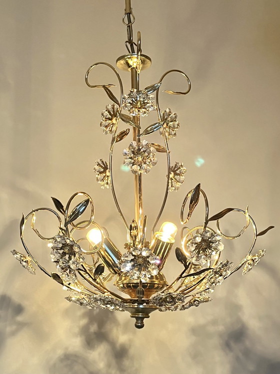 Image 1 of Branded Swarovski Crystal Flower Chandelier Gold Leaf