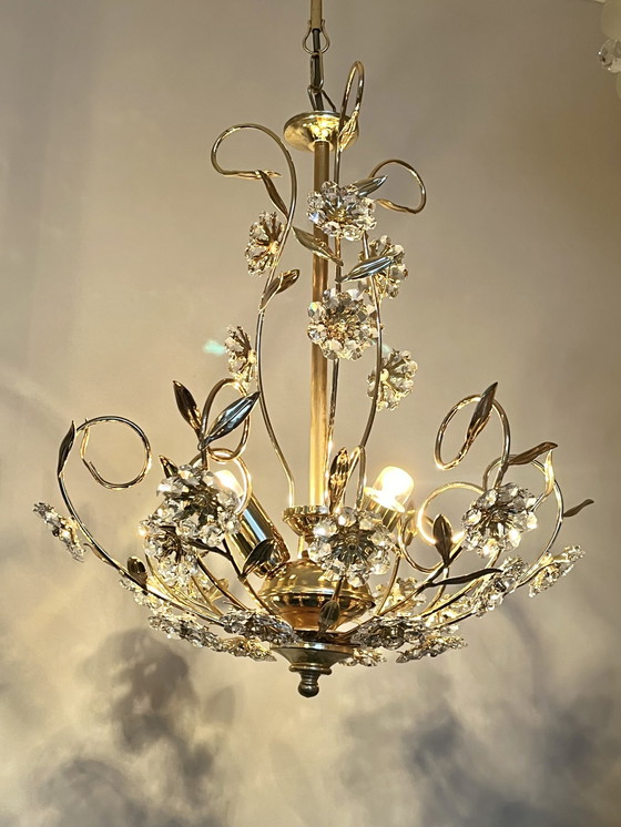 Image 1 of Branded Swarovski Crystal Flower Chandelier Gold Leaf