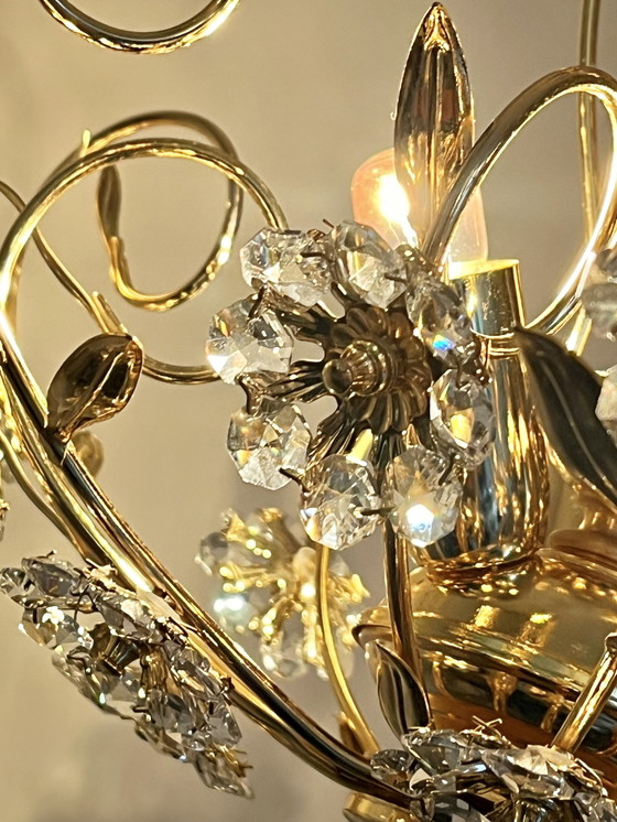 Image 1 of Branded Swarovski Crystal Flower Chandelier Gold Leaf