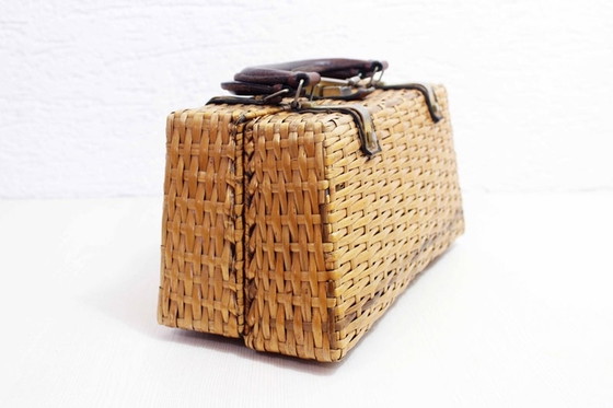 Image 1 of Mid century wicker and leather handbag