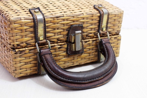 Image 1 of Mid century wicker and leather handbag