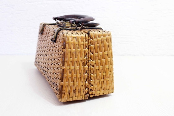 Image 1 of Mid century wicker and leather handbag