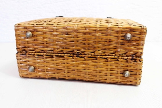 Image 1 of Mid century wicker and leather handbag