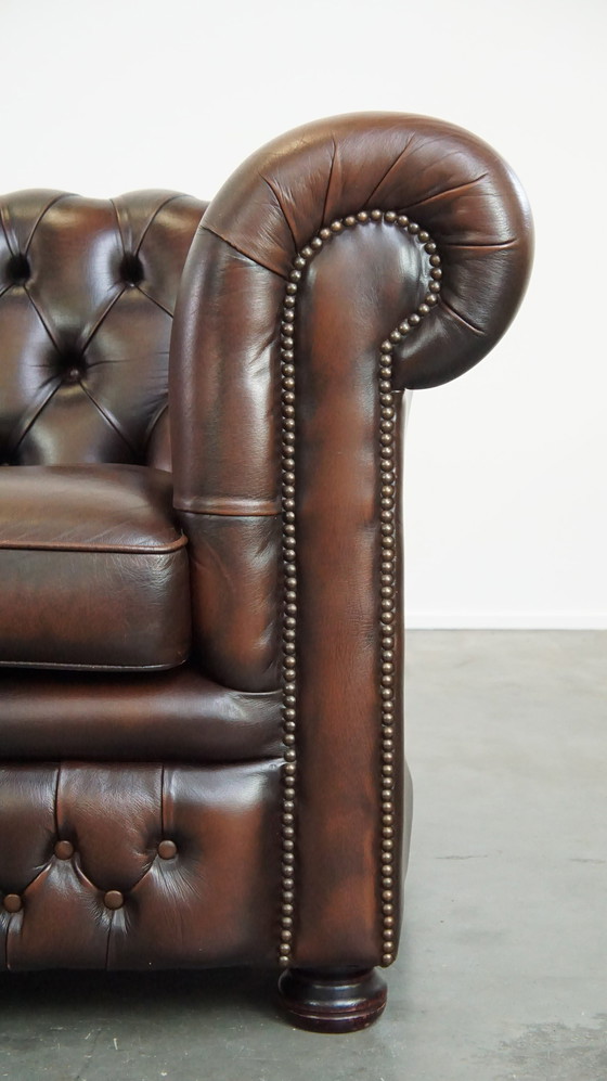 Image 1 of Dark Brown Cowhide Leather 2.5 Seater Chesterfield Sofa