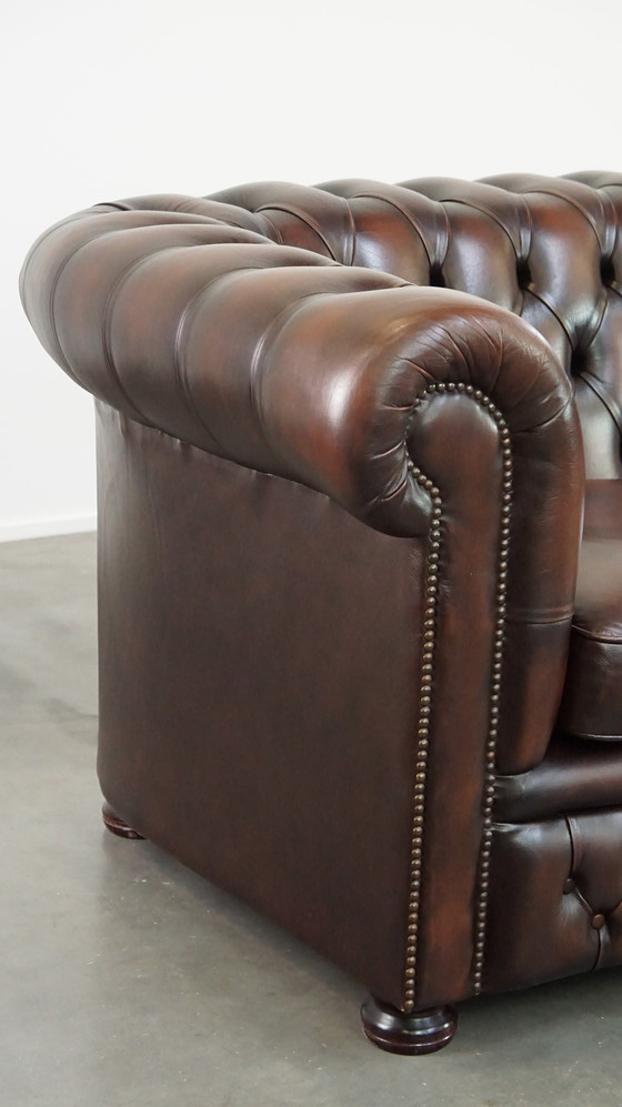 Image 1 of Dark Brown Cowhide Leather 2.5 Seater Chesterfield Sofa