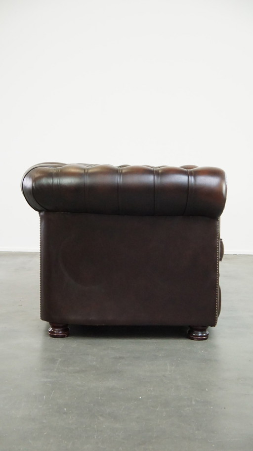 Dark Brown Cowhide Leather 2.5 Seater Chesterfield Sofa