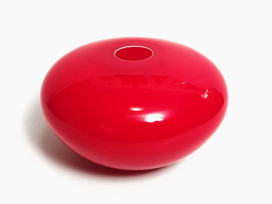 Image 1 of Vase Glass Spherical Shape Cherry Red