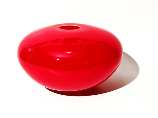 Vase Glass Spherical Shape Cherry Red