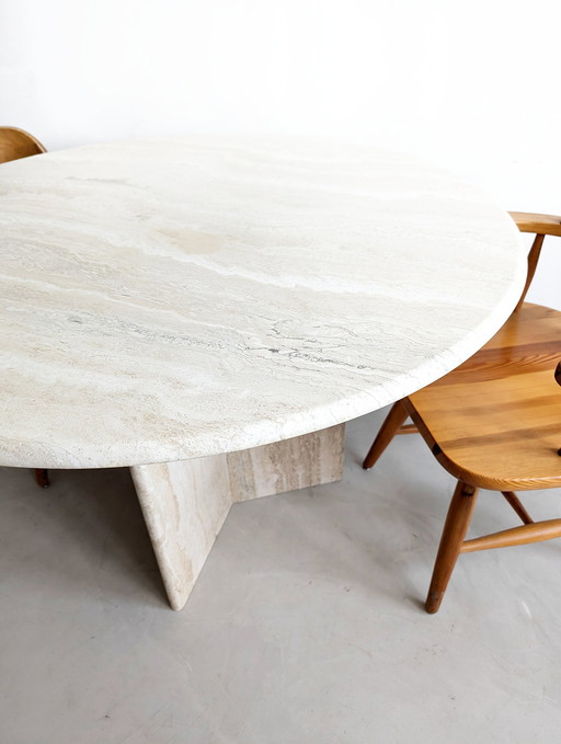 Round Travertine Dining Table 1980'S 