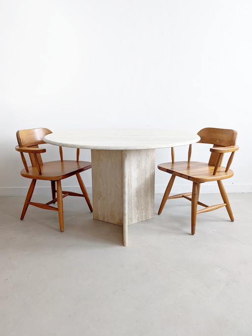 Round Travertine Dining Table 1980'S 