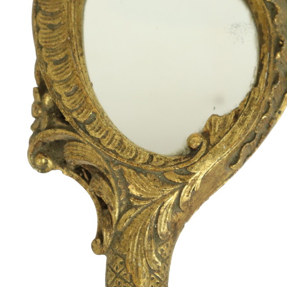 Image 1 of Miroir à main doré de style baroque