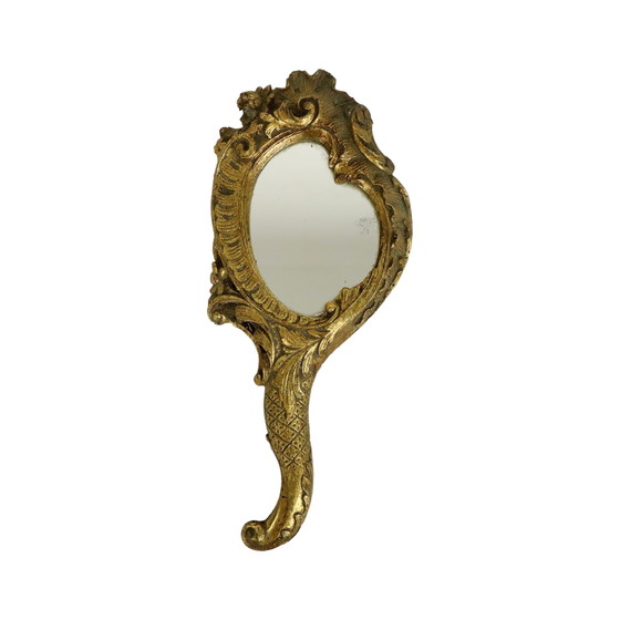 Image 1 of Miroir à main doré de style baroque