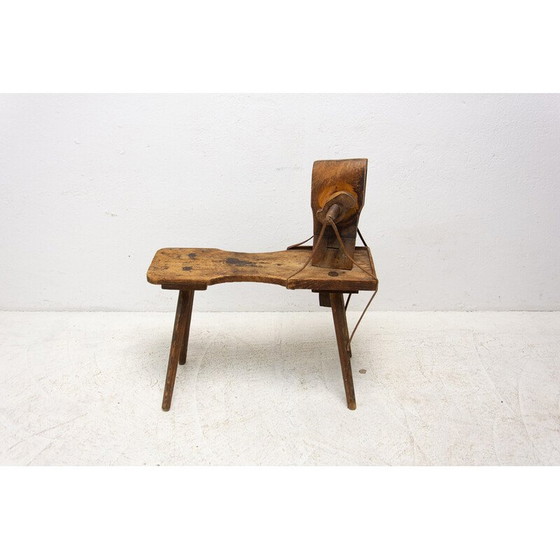 Image 1 of Mid century beech wood and leather footrest, Austria Hungary