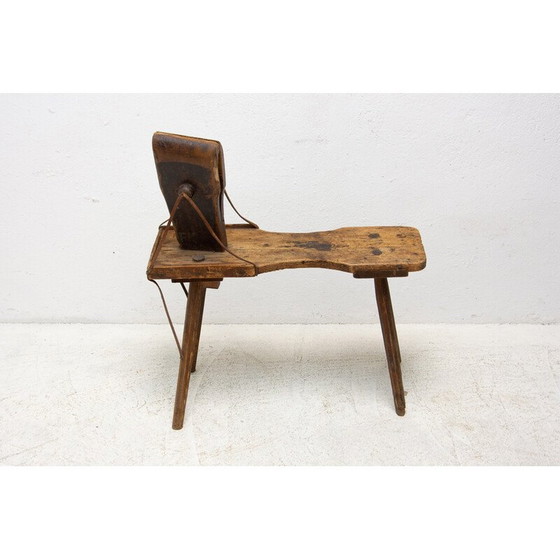 Image 1 of Mid century beech wood and leather footrest, Austria Hungary