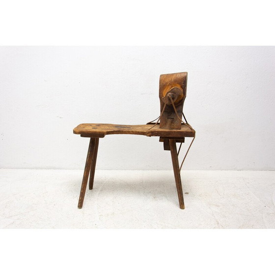 Image 1 of Mid century beech wood and leather footrest, Austria Hungary