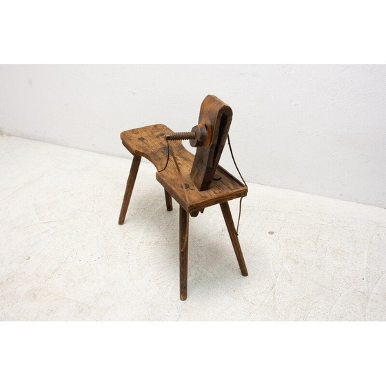 Image 1 of Mid century beech wood and leather footrest, Austria Hungary