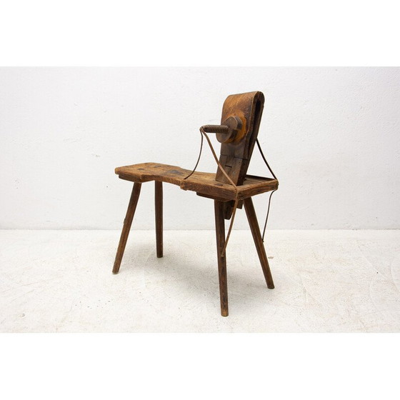 Image 1 of Mid century beech wood and leather footrest, Austria Hungary