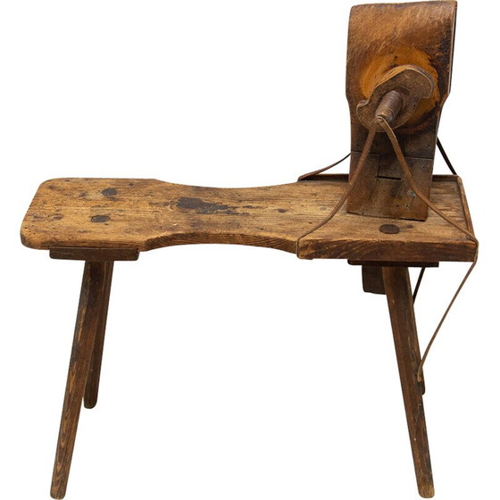 Image 1 of Mid century beech wood and leather footrest, Austria Hungary