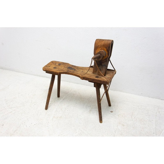 Image 1 of Mid century beech wood and leather footrest, Austria Hungary