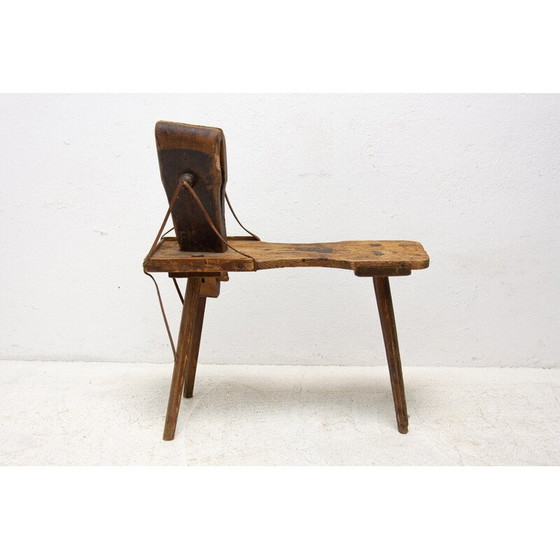 Image 1 of Mid century beech wood and leather footrest, Austria Hungary