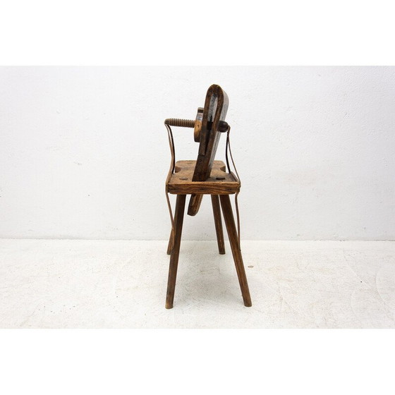 Image 1 of Mid century beech wood and leather footrest, Austria Hungary