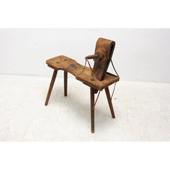 Image 1 of Mid century beech wood and leather footrest, Austria Hungary