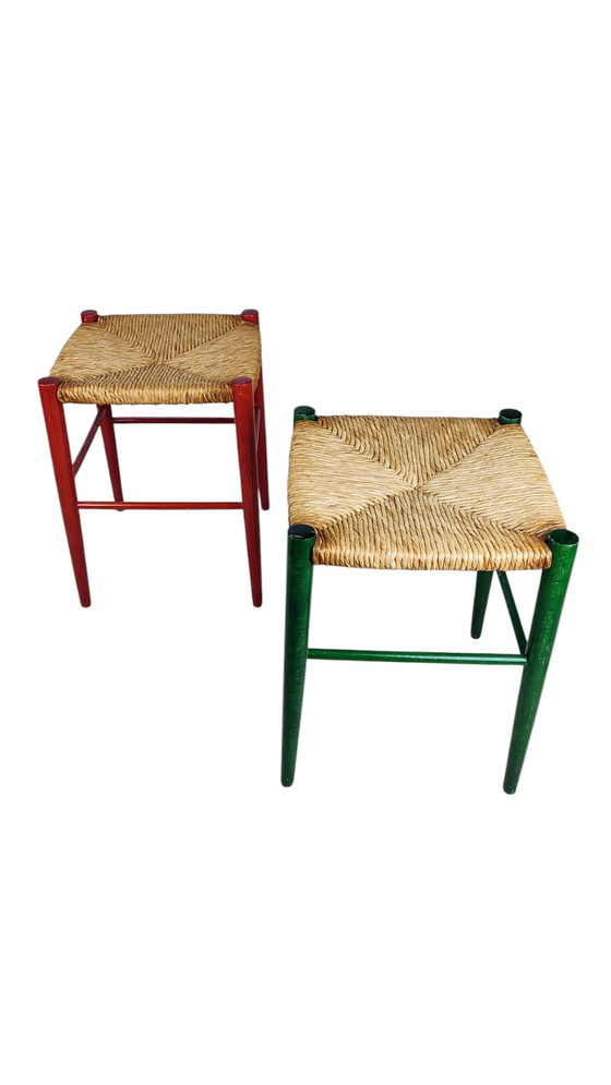 Image 1 of Set Rush Stools Red And Green 1960S