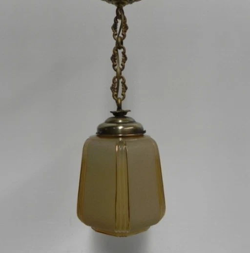 Art Deco hanging lamp on chain with beige glass shade