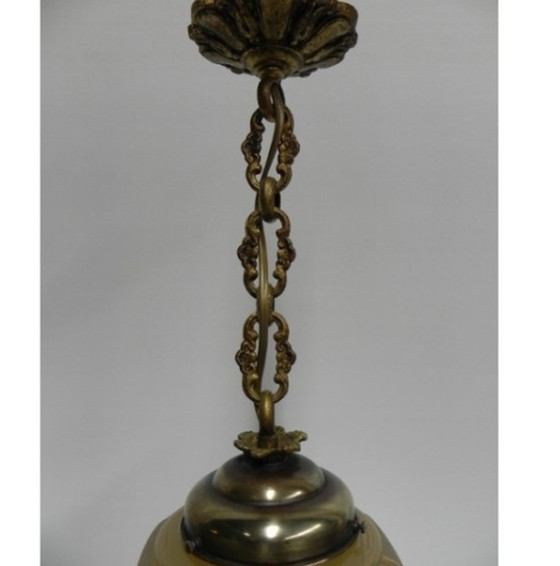 Image 1 of Art Deco hanging lamp on chain with beige glass shade