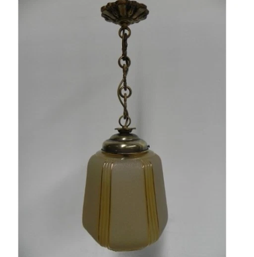 Art Deco hanging lamp on chain with beige glass shade