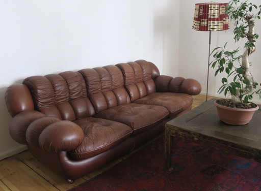 Italian Voluminous Leather 3-Seater Sofa After Rino Maturi, 230 cm, 1970s