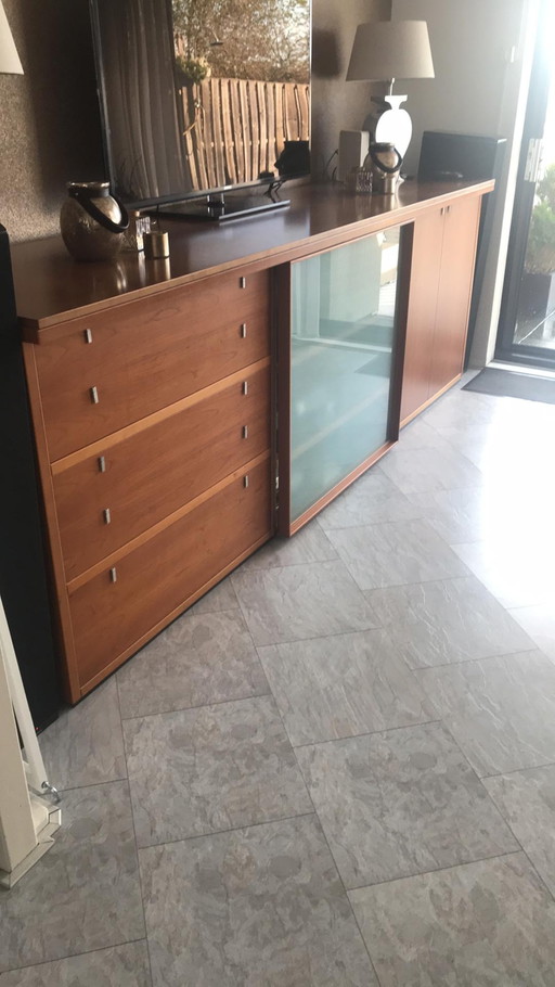 Poliform kersenhouten kast met lade – dressoirs, Wood, Glass, Klassiek