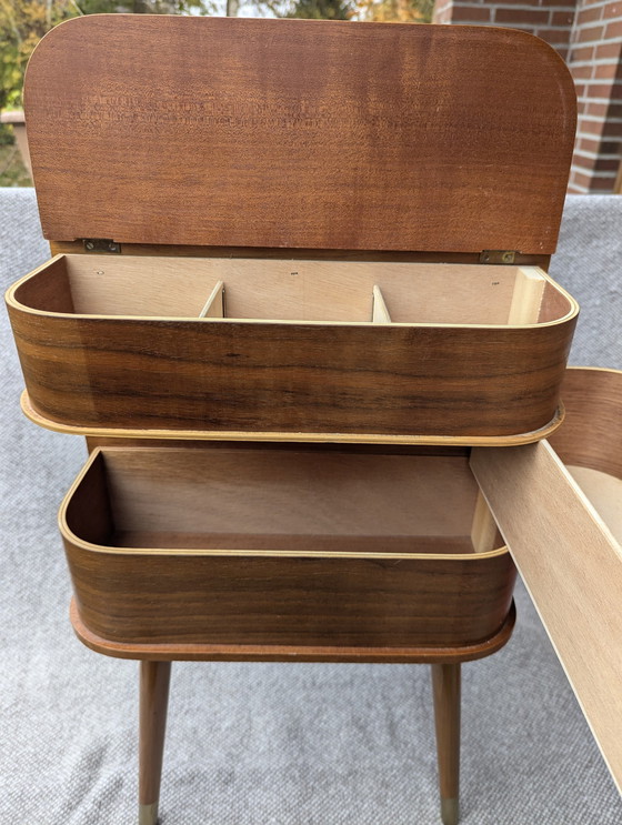 Image 1 of Sewing cabinet, Sewing basket, Teak Sewing Box In Legs, Sewing Stand, Danmark Mid - Century