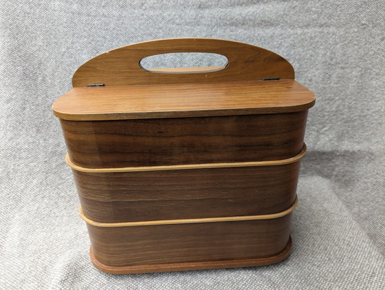 Image 1 of Sewing cabinet, Sewing basket, Teak Sewing Box In Legs, Sewing Stand, Danmark Mid - Century