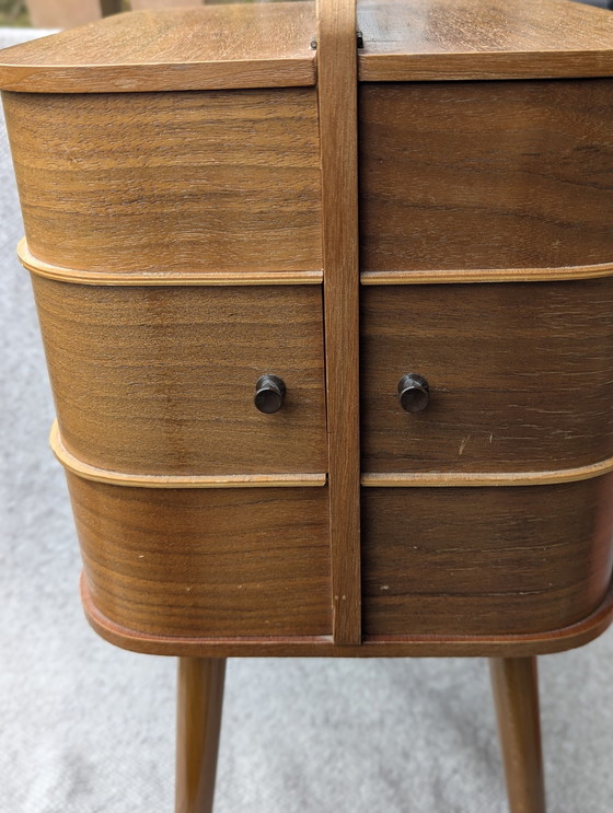 Image 1 of Sewing cabinet, Sewing basket, Teak Sewing Box In Legs, Sewing Stand, Danmark Mid - Century