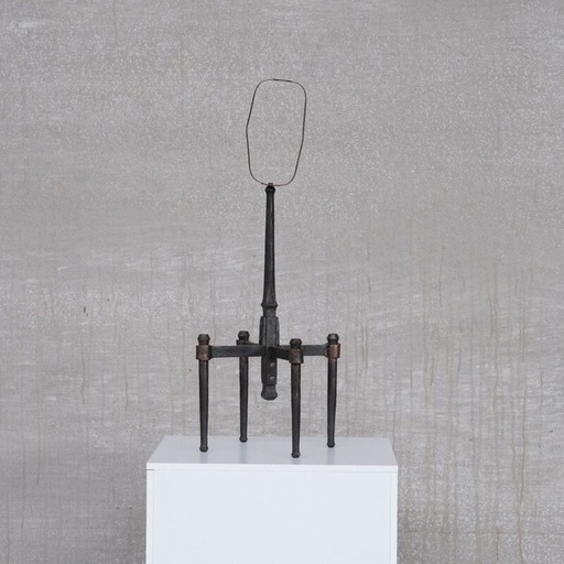 Set of 4 vintage Brutalist iron floor lamps, France 1950