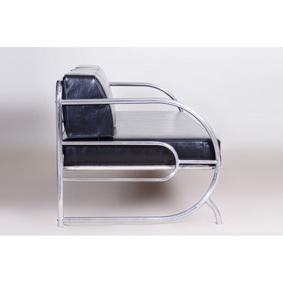 Image 1 of Divano vintage in pelle nera Bauhaus di Robert Slezak, anni '30