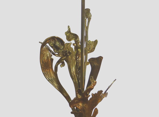 Image 1 of Pied De Lampe En Bronze Doré Aux Feuillages 1970