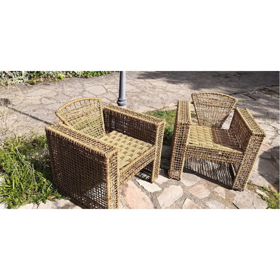 Image 1 of Coppia di poltrone vintage in metallo e corda intrecciata, Francia 1980