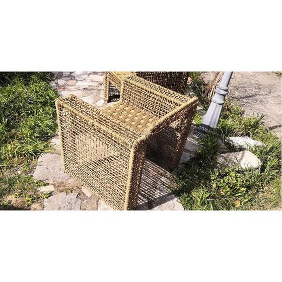 Image 1 of Coppia di poltrone vintage in metallo e corda intrecciata, Francia 1980