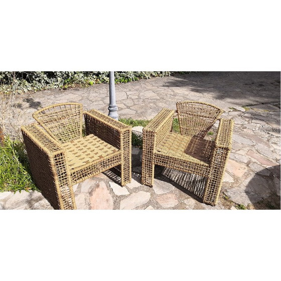 Image 1 of Coppia di poltrone vintage in metallo e corda intrecciata, Francia 1980